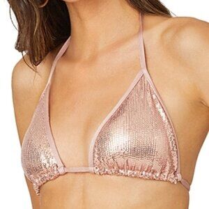 Shoshanna Sequin Halter Neck Triangle Bikini Top Bra Size S Light Pink